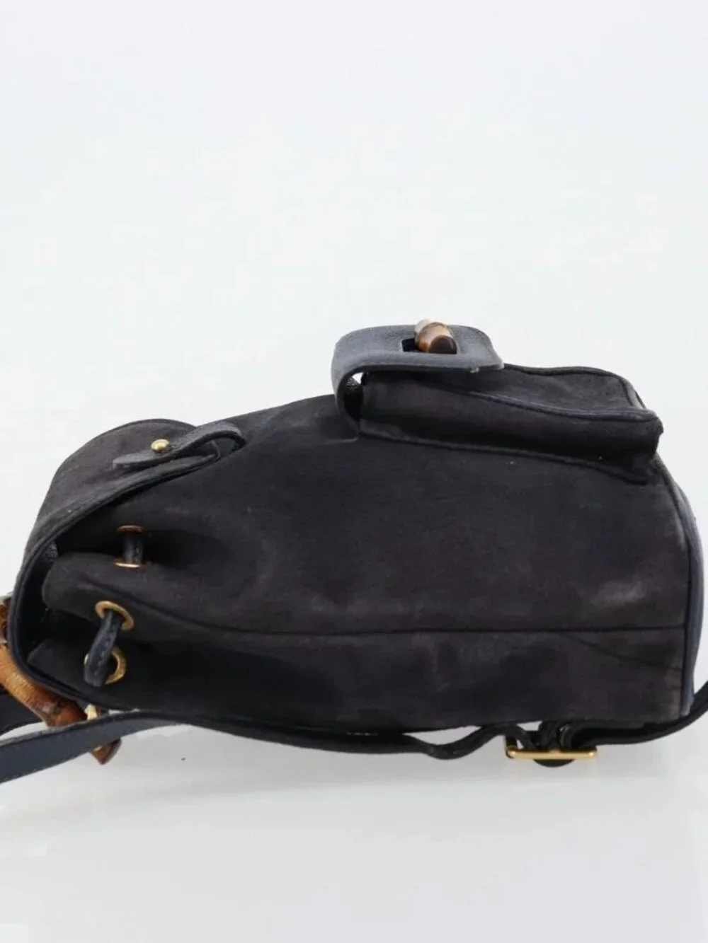 GUCCI Bamboo Backpack Suede Navy Gold 003 2034 0030 Auth